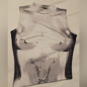 Graphic asymmetric crop top